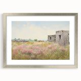 Vintage Landscape Art - Ruins in Blooming Field