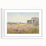 Vintage Landscape Art - Ruins in Blooming Field