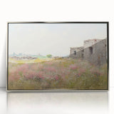 Vintage Landscape Art - Ruins in Blooming Field