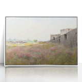 Vintage Landscape Art - Ruins in Blooming Field
