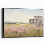 Vintage Landscape Art - Ruins in Blooming Field