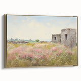 Vintage Landscape Art - Ruins in Blooming Field