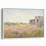 Vintage Landscape Art - Ruins in Blooming Field