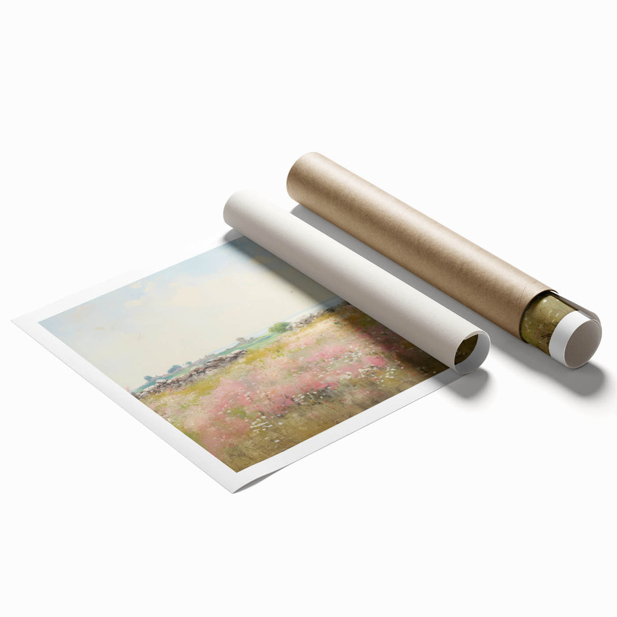 Vintage Landscape Art - Ruins in Blooming Field