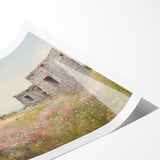 Vintage Landscape Art - Ruins in Blooming Field