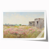 Vintage Landscape Art - Ruins in Blooming Field