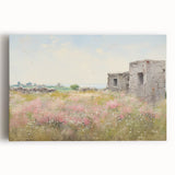 Vintage Landscape Art - Ruins in Blooming Field
