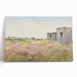 Vintage Landscape Art - Ruins in Blooming Field