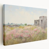 Vintage Landscape Art - Ruins in Blooming Field