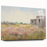 Vintage Landscape Art - Ruins in Blooming Field