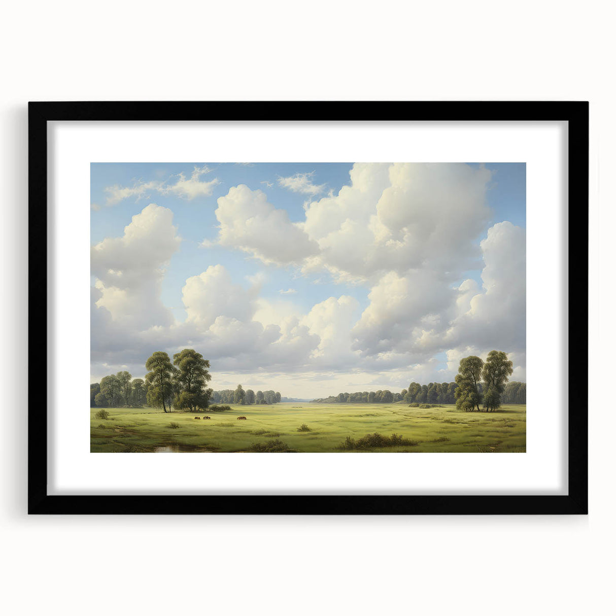 Vintage Landscape Art - Meadow with Trees and Horses