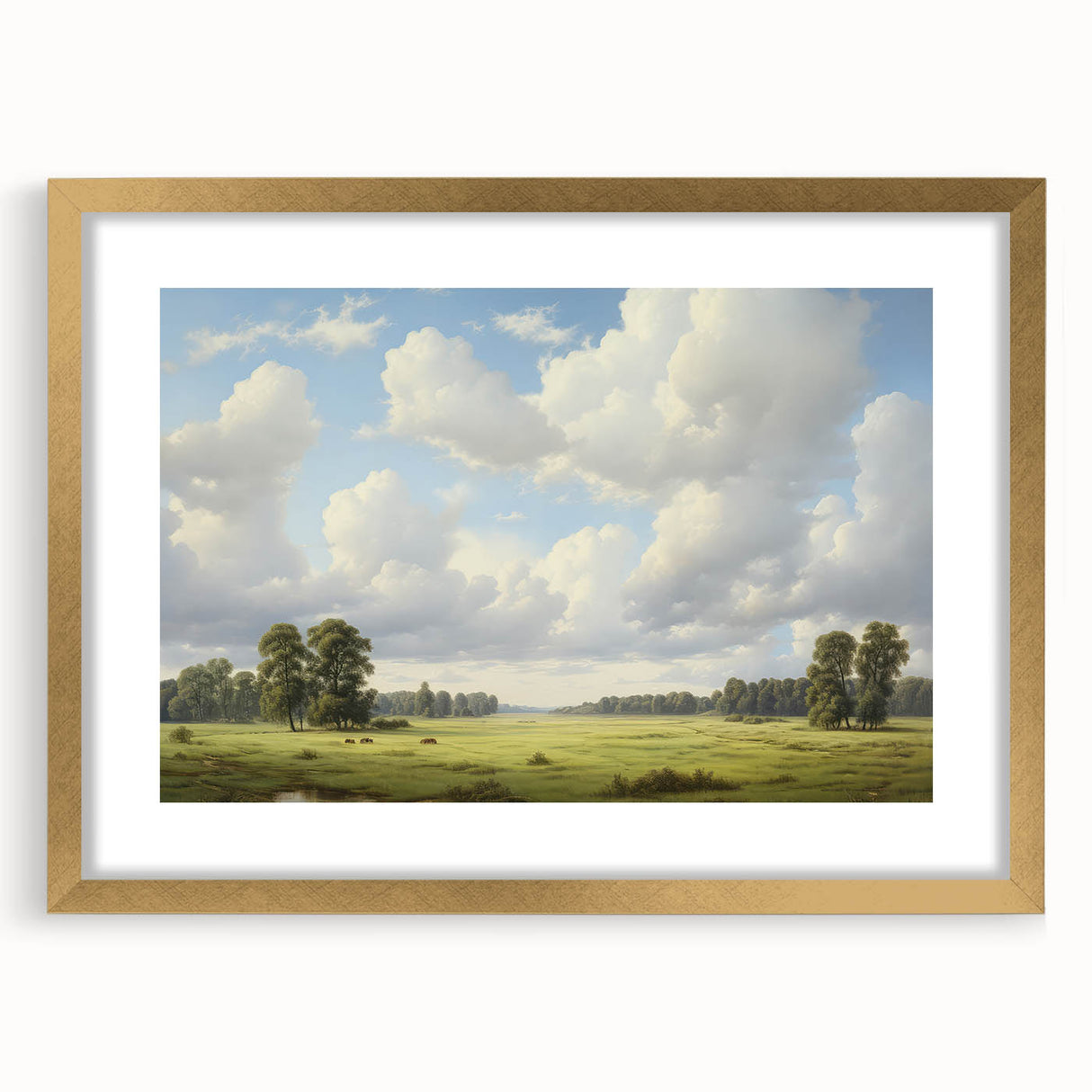 Vintage Landscape Art - Meadow with Trees and Horses