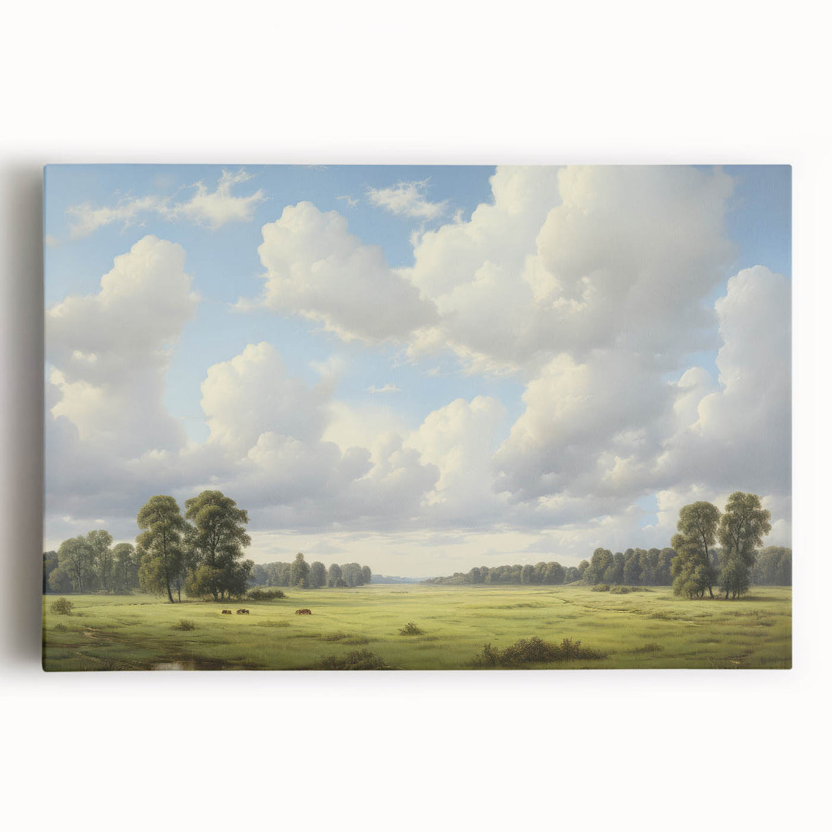 Vintage Landscape Art - Meadow with Trees and Horses