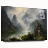 Vintage Landscape Art - Misty Mountains and River