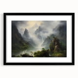 Vintage Landscape Art - Misty Mountains and River
