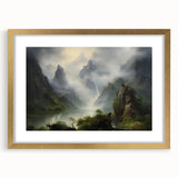 Vintage Landscape Art - Misty Mountains and River