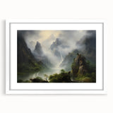 Vintage Landscape Art - Misty Mountains and River