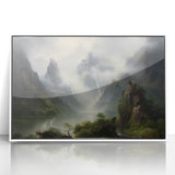 Vintage Landscape Art - Misty Mountains and River