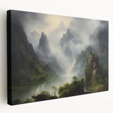 Vintage Landscape Art - Misty Mountains and River