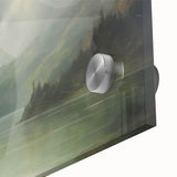 Vintage Landscape Art - Misty Mountains and Tranquil Lake