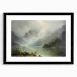 Vintage Landscape Art - Misty Mountains and Tranquil Lake