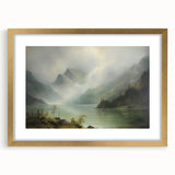 Vintage Landscape Art - Misty Mountains and Tranquil Lake