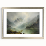 Vintage Landscape Art - Misty Mountains and Tranquil Lake