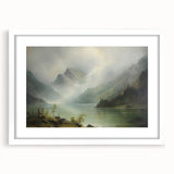 Vintage Landscape Art - Misty Mountains and Tranquil Lake