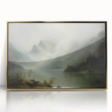 Vintage Landscape Art - Misty Mountains and Tranquil Lake