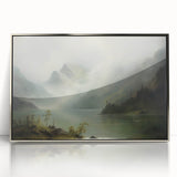 Vintage Landscape Art - Misty Mountains and Tranquil Lake