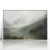 Vintage Landscape Art - Misty Mountains and Tranquil Lake