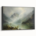 Vintage Landscape Art - Misty Mountains and Tranquil Lake