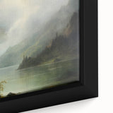 Vintage Landscape Art - Misty Mountains and Tranquil Lake