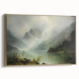 Vintage Landscape Art - Misty Mountains and Tranquil Lake