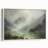 Vintage Landscape Art - Misty Mountains and Tranquil Lake