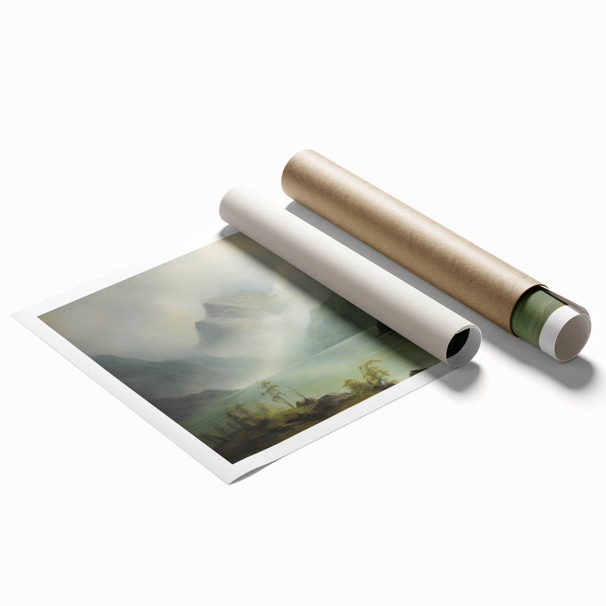 Vintage Landscape Art - Misty Mountains and Tranquil Lake