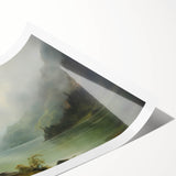 Vintage Landscape Art - Misty Mountains and Tranquil Lake