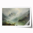 Vintage Landscape Art - Misty Mountains and Tranquil Lake