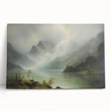 Vintage Landscape Art - Misty Mountains and Tranquil Lake