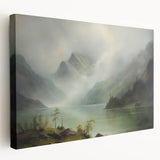 Vintage Landscape Art - Misty Mountains and Tranquil Lake