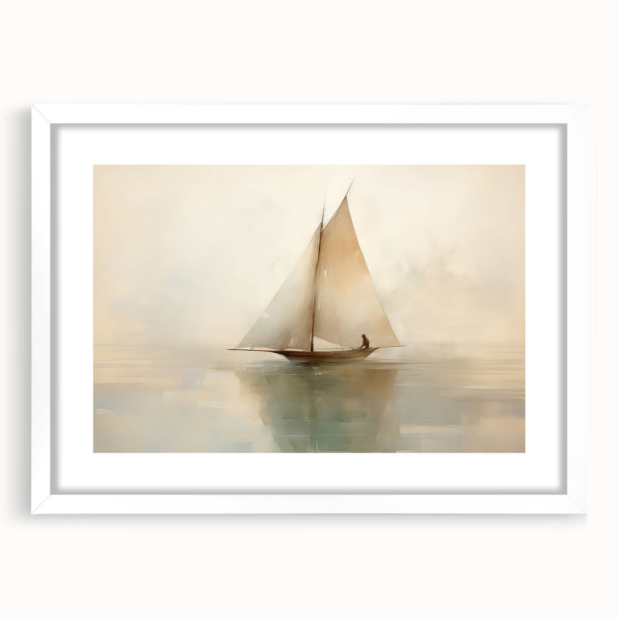 Vintage Landscape Art - Sailboat Reflections on Calm Waters