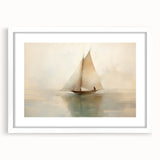 Vintage Landscape Art - Sailboat Reflections on Calm Waters