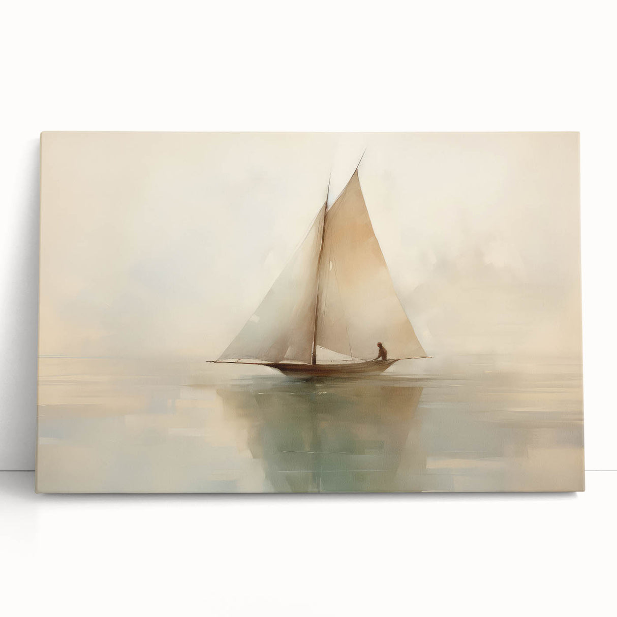 Vintage Landscape Art - Sailboat Reflections on Calm Waters