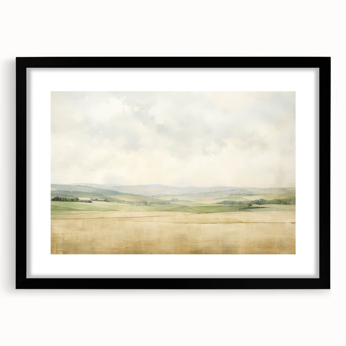 Vintage Landscape Art - Serene Countryside Fields in Soft Hues