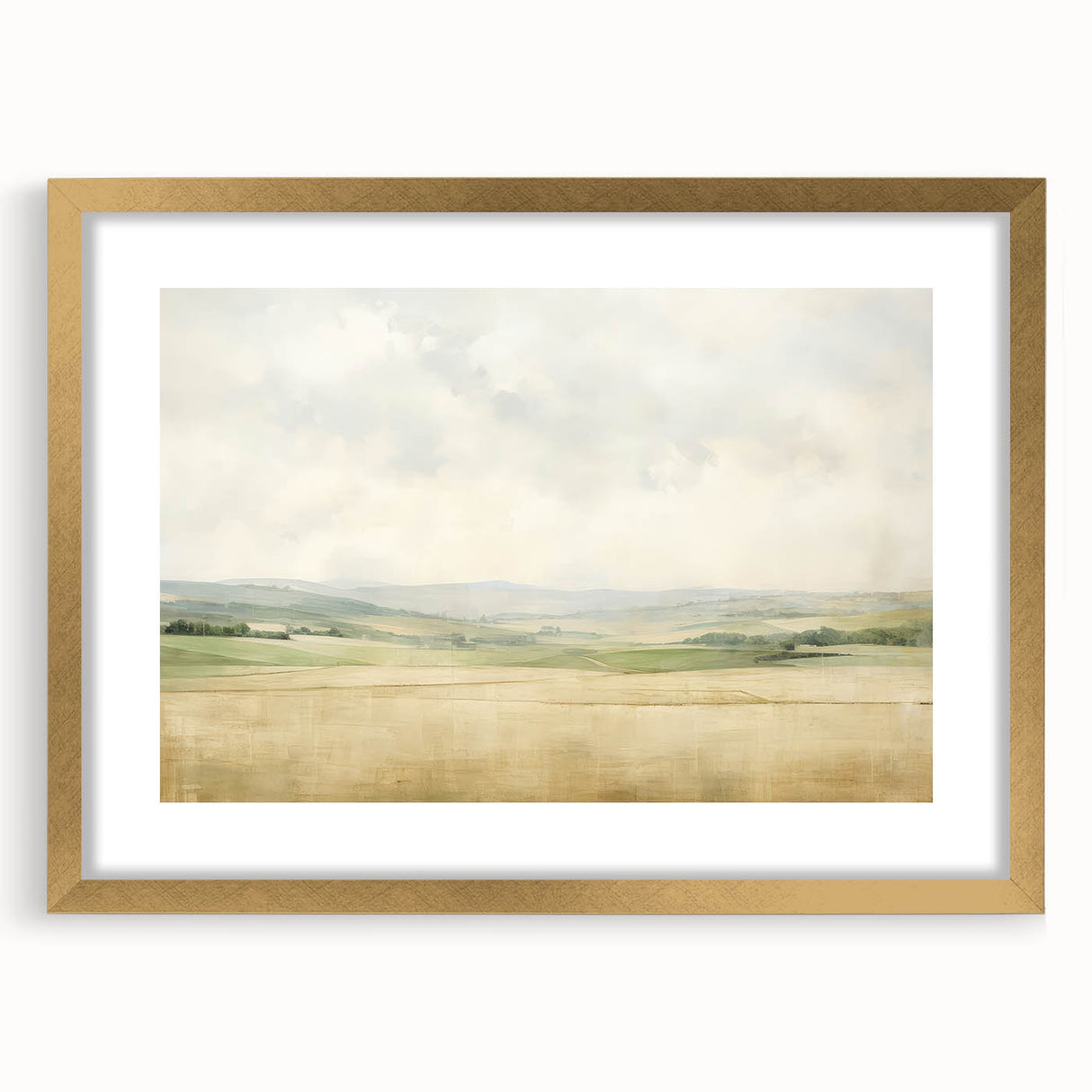 Vintage Landscape Art - Serene Countryside Fields in Soft Hues