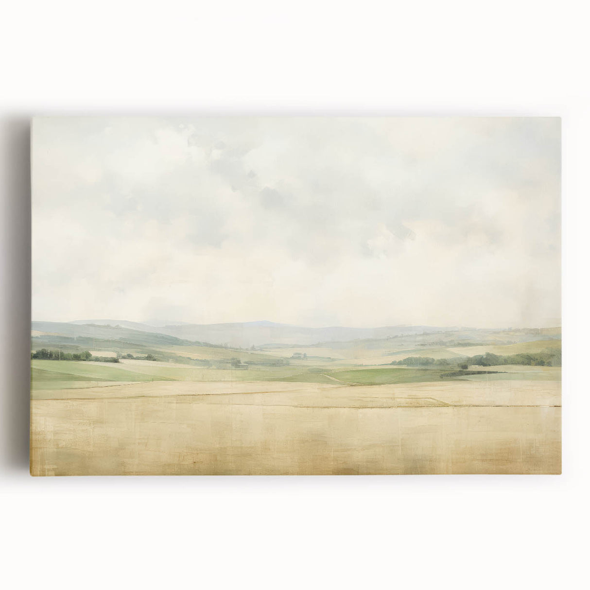 Vintage Landscape Art - Serene Countryside Fields in Soft Hues