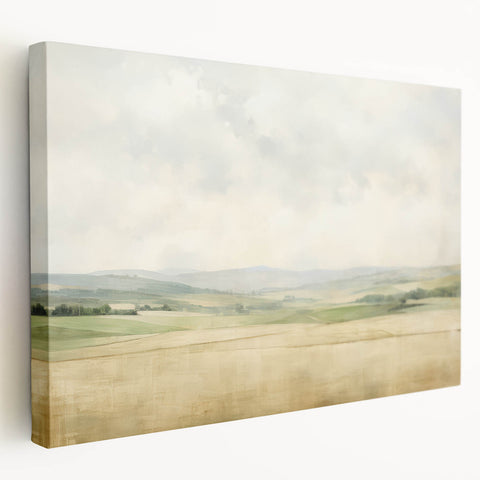 Vintage Landscape Art - Serene Countryside Fields in Soft Hues