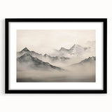 Vintage Landscape Art – Majestic Misty Mountain Peaks – Antique Nature Wall Art