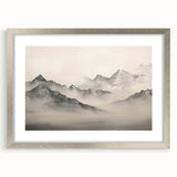 Vintage Landscape Art – Majestic Misty Mountain Peaks – Antique Nature Wall Art