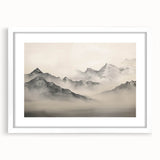 Vintage Landscape Art – Majestic Misty Mountain Peaks – Antique Nature Wall Art